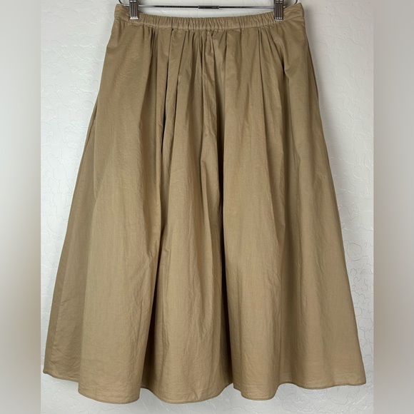 Alex Mill Kelsey Cotton Button Midi Skirt Lined Skater Circle Size M Tan 0748 - Picture 4 of 9